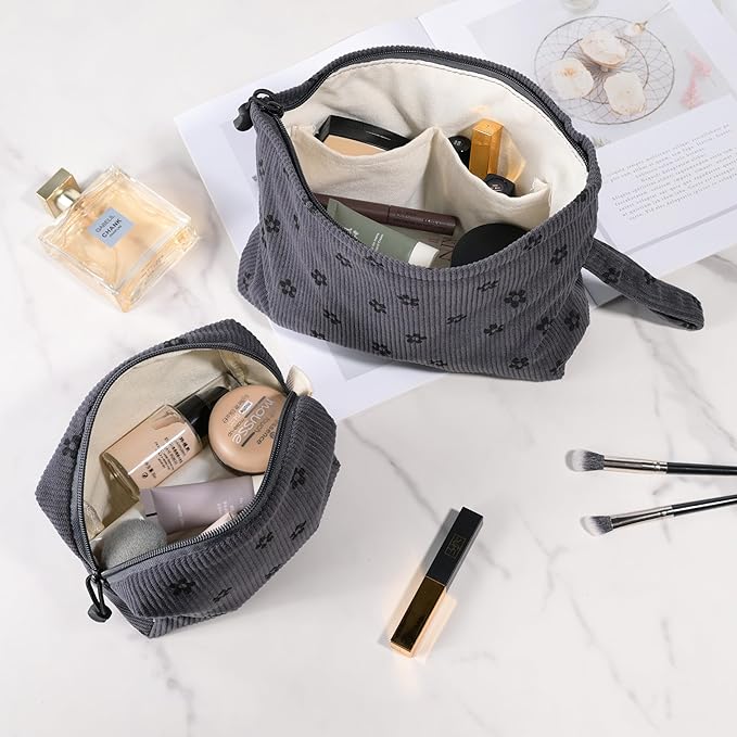 ZOEMTIU Small Cosmetic Bag set for Women Corduroy Makeup Bag with Interior Pocketes Cute Corduroy Makeup Pouches Women Small Toiletry Bag