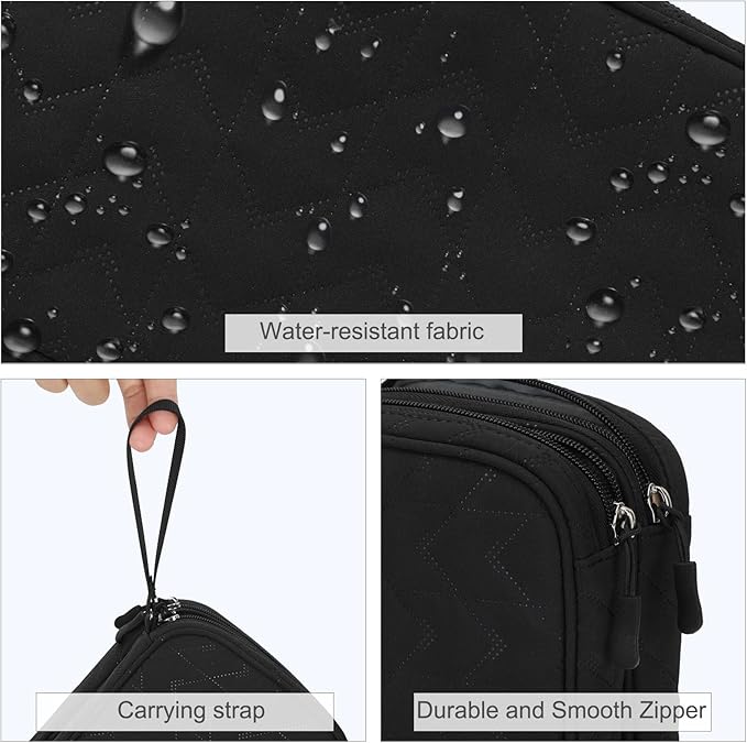 FYY Electronic Organizer, Travel Tech Pouch Bag, Large, Black Quilted