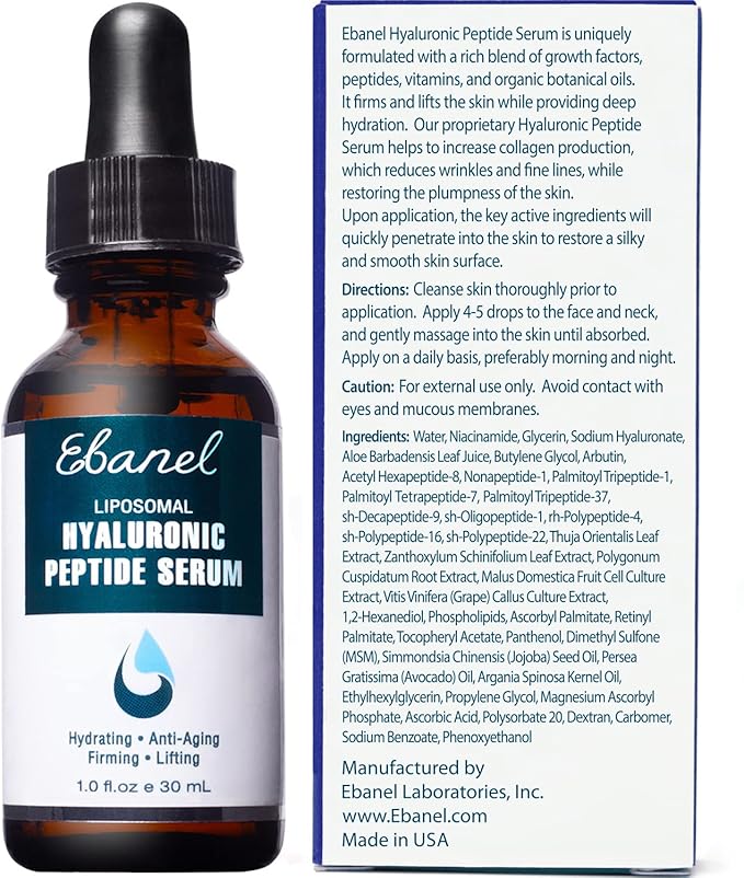 Ebanel Hyaluronic Acid Serum for Face with Peptides, Niacinamide, Vitamin C