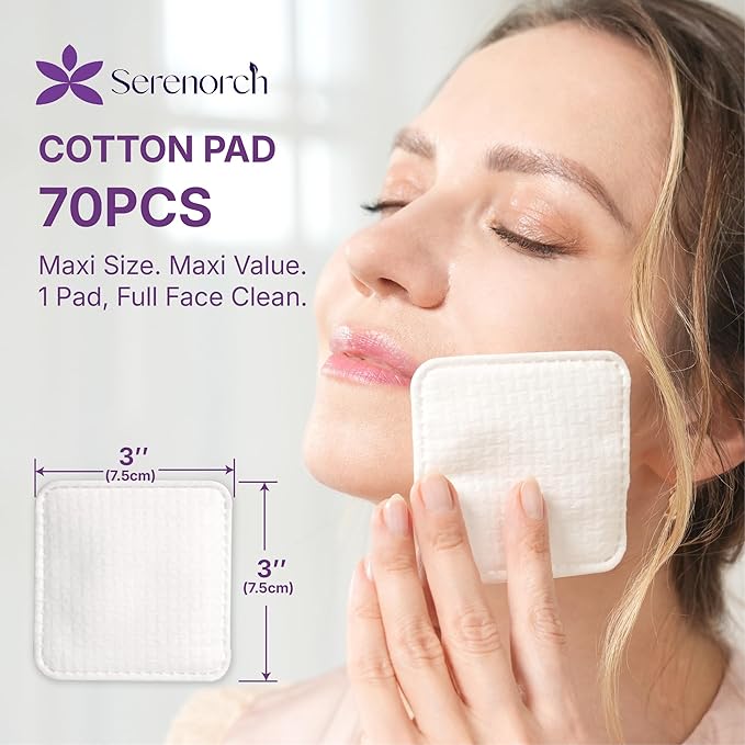 Serenorch Extra Large Cotton Pads 3x3 Inch, 70 Count