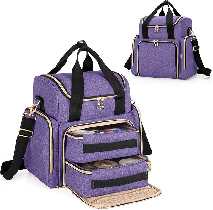 LUXJA Travel Makeup Bag with 2 Removable Makeup Cases, Purple