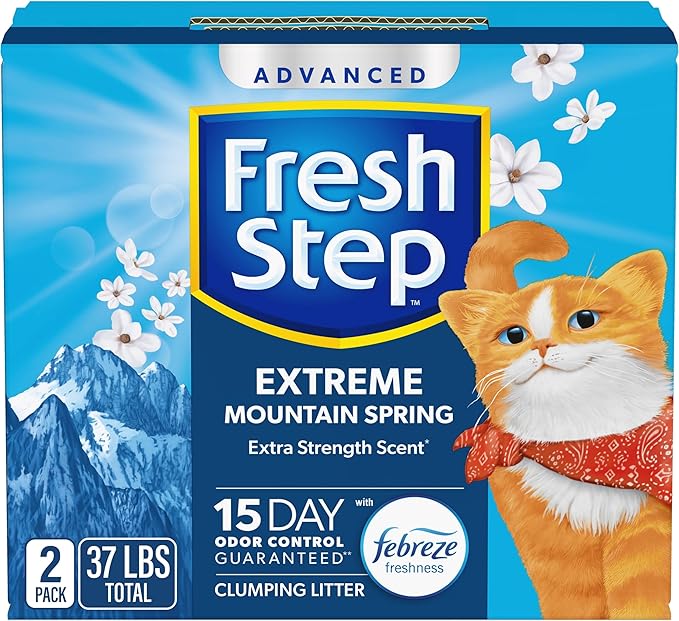 Fresh Step Advanced Extreme Clump Multi Cat Clumping Litter with Febreze Freshness, Mountain Spring Scent, Ammonia Block Technology, Low Dust, Low Tracking, 18.5 lb. Box, Pack of 2