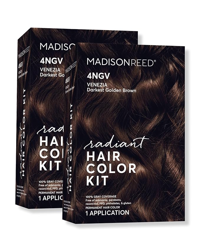 Madison Reed Radiant Hair Color Kit - 4NGV Darkest Golden Brown with Warm Tones (Venezia Brown), Permanent Hair Dye, Dimensional Gray Hair Blending | PPD-Free & Ammonia-Free, 2 Pack