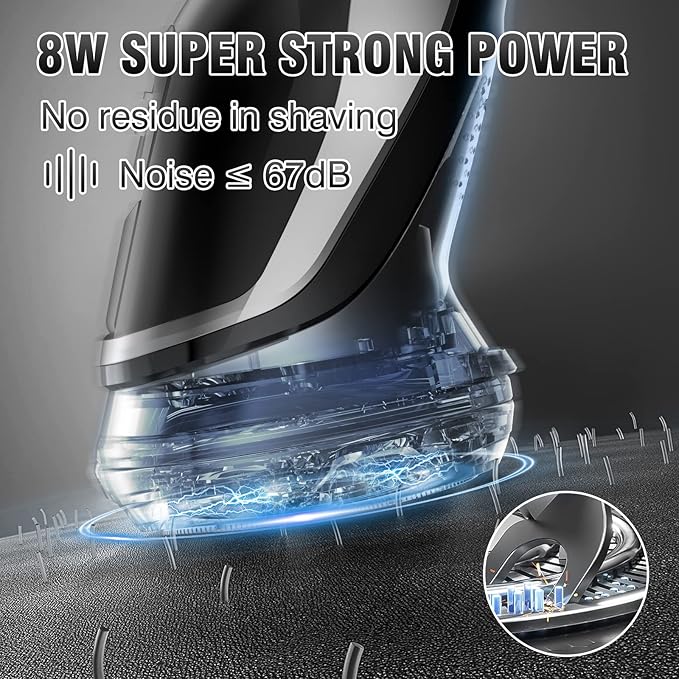 Sejoy Men's Electric Shaver, Men's Shaver, Men's Beard Shaver, Wireless Electric Shavers, IPX7 Waterproof, with Pop-Up Trimmer, 80,000 Power: 1 Hour Fast Charging-3D Floating Head, Black