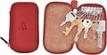 Adamis Full Grain Genuine Leather Keychain Holder Pouch, Key Case, Soft Strong and Compact Organizer and Wallet with Zip Closure for Extra Safety and 6 Key Holder Hooks in Red