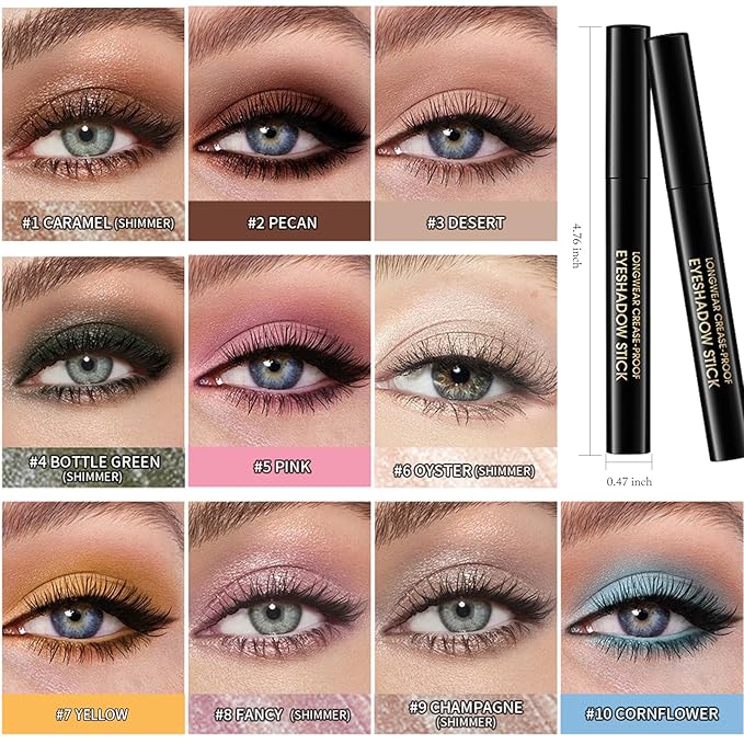 Wugbc Shimmer Eye Shadow Stick, Cream Eyeshadow Stick Long-Lasting Crease-Proof Blendable Eye Brightener Pencil Multi-use for Eyeliner Highlighter Smooth Cream to Powder Eyes Crayon Makeup, 8 FANCY