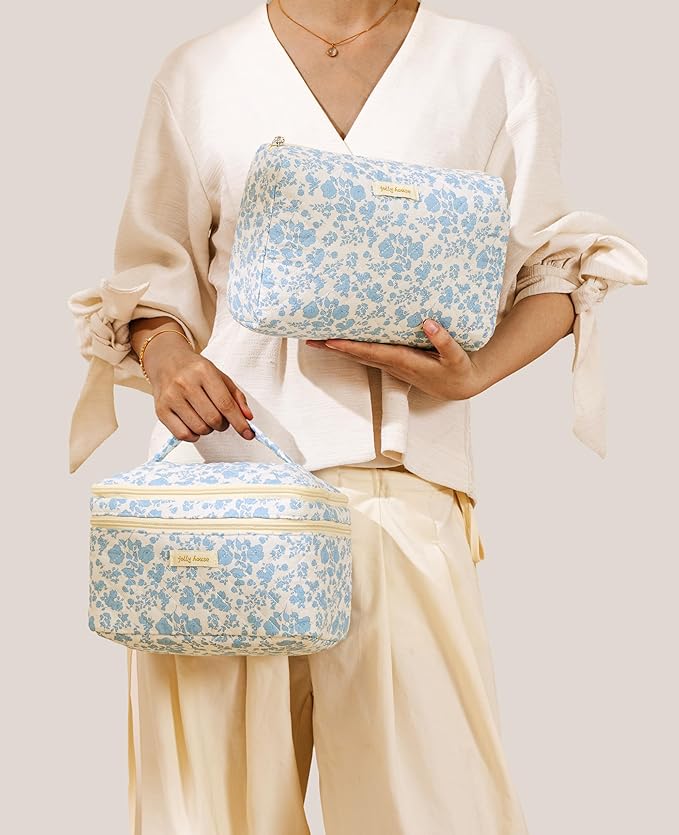 HBselect 2Pcs Travel Makeup Bag Large Quilted Cosmetic Bag Make up Bag