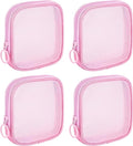 Sinzip 4 Pieces Mini Zipper Nylon Mesh Pouch, Mesh Cosmetic Bags Makeup Bags, Multipurpose Travel Toiletry Bags for Office Supplies and Travel Accessories (Pink, S)