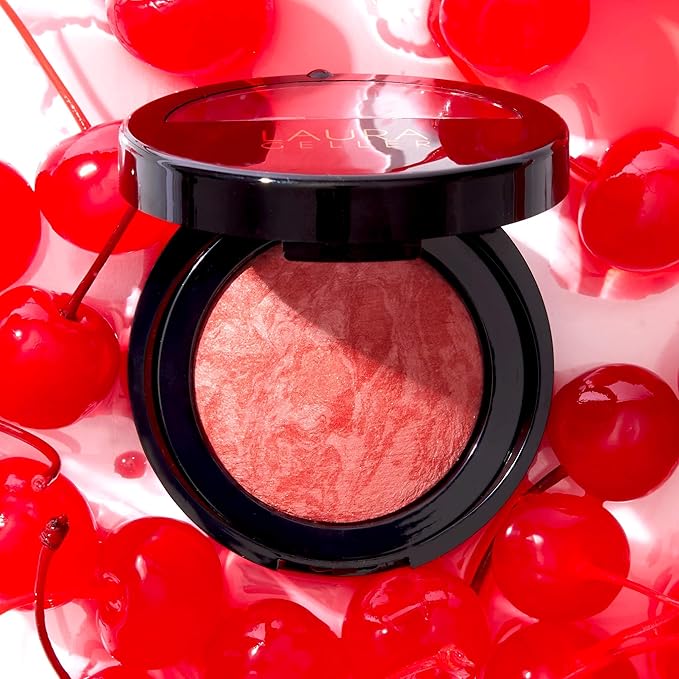 LAURA GELLER NEW YORK Baked Blush-n-Brighten for Mature Skin - 04 Cherry Custard - Powder Blush Won't Settle into Fine Lines - Buildable Natural Finish – Longlasting Formula - Made in Italy