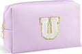 URSKYTOUS Gifts for Girls Initial Makeup Bag Personalized Cosmetic Bag with Zipper Cute Travel Toiletry Bag Waterproof PU Preppy Makeup Pouch Birthday Gift for Teen Girls Women(Purple U)