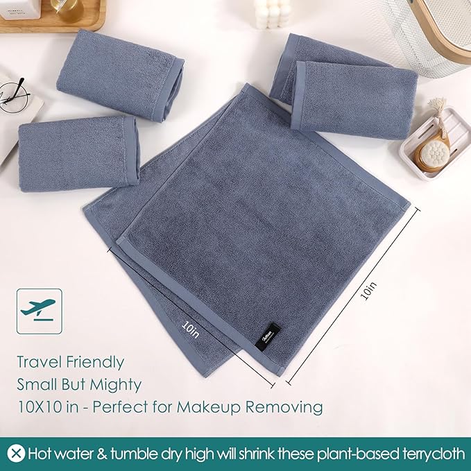 Face Wash Cloths 12 Pack,Reusable Makeup Remover Towel,10''x10'',Slate Blue