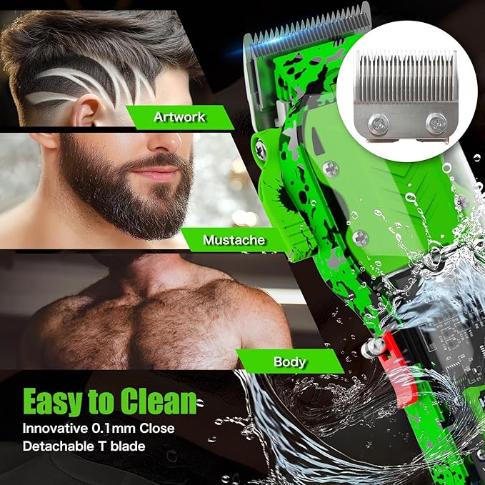Tuanchuanrp Professional Hair Clippers for Men, Cordless Barber kit for Hair Cutting & Grooming, Hair Clippers Set for Barber Haircut with LED Display 8 Fade Taper Combs(Green)