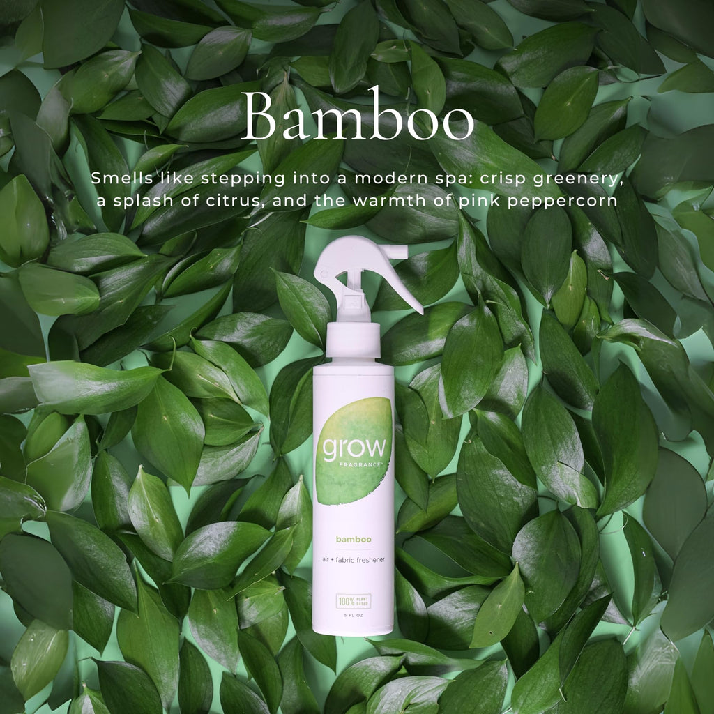 Grow Fragrance Scented Fabric and Room Air Freshener Spray - Certified Non-Toxic, 100% Plant-Based Essential Oils - 5 oz (Bamboo 2-Pack)