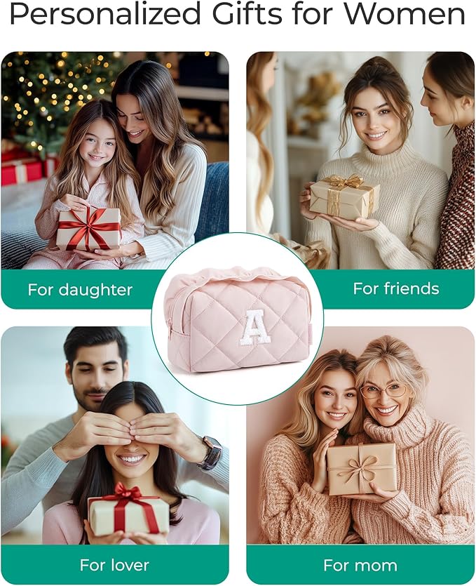 BAGSMART Elegant Roomy Makeup Bags (Initial-A-Pink)