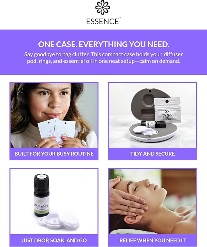 Essence Pearl Travel Case | Lavender Mint Essential Oil | Aromatherapy Nasal Diffuser & Essential Oil Carrying Case | Lavender & Peppermint Oil Blend | Travel-Friendly Kit | White Pod
