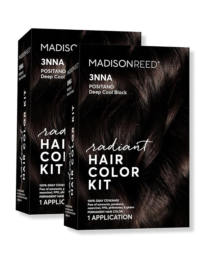 Madison Reed Radiant Hair Color Kit - 3NNA Cool Black-Brown with Ash Undertones (Positano Black), Permanent Hair Dye, Dimensional Gray Hair Blending | PPD-Free & Ammonia-Free, 2 Pack