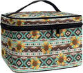 Drydeepin Navajo Aztec Tribal Sunflower Pattern Travel Makeup Bags for Women Portable Tote Cosmetic Case with Carry Handle Toiletry Accessories Storage Organizer Bags