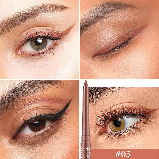 Mefyhtune Reddish Brown Cream Shimmer Eyeliner Pencil Waterproof Retractable Brown Gel Eyeliner Smudge-proof Hypoallergenic Makeup (05#)