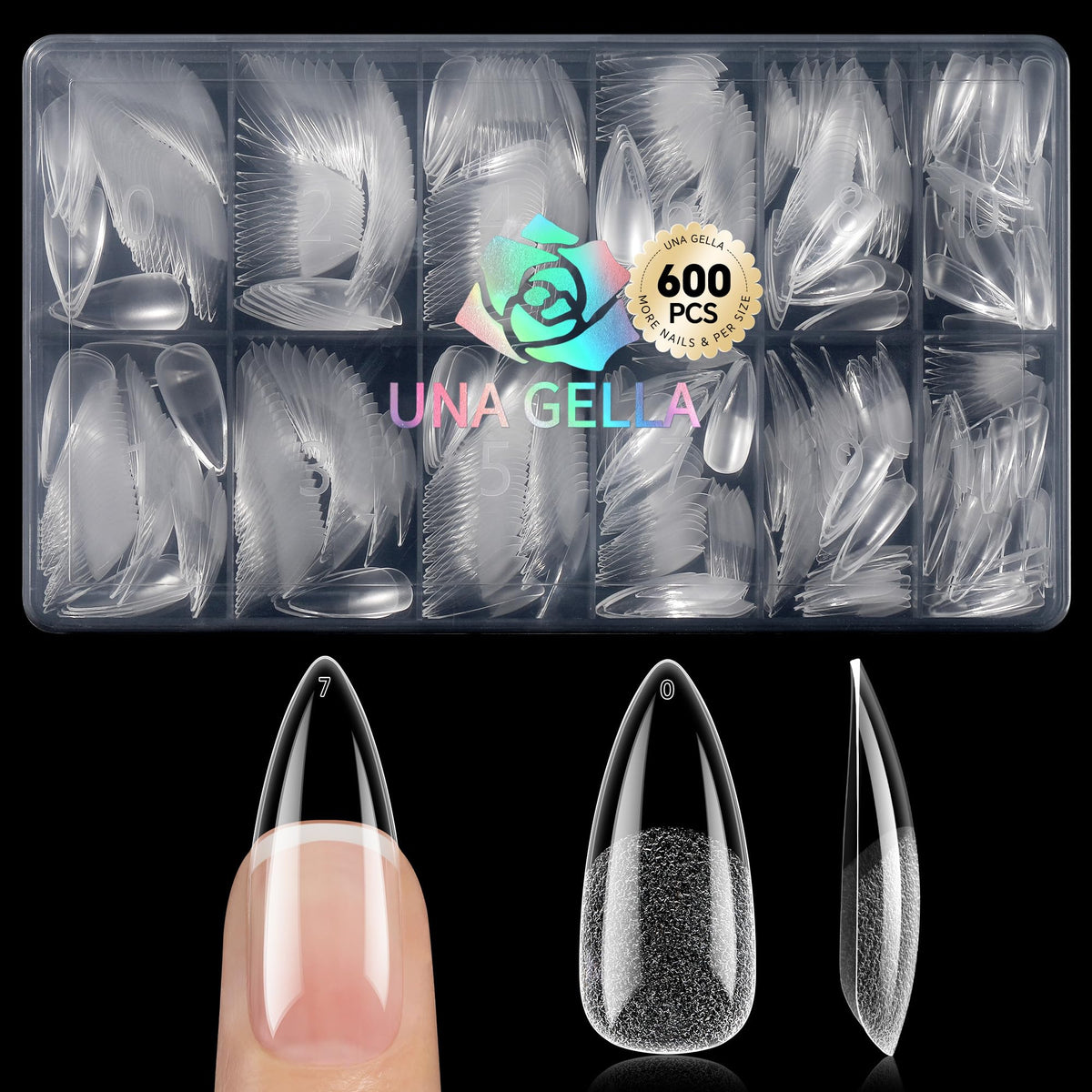 UNA GELLA 600Pcs Medium Stiletto Gel Nail Tips, Stiletto Press on Nails