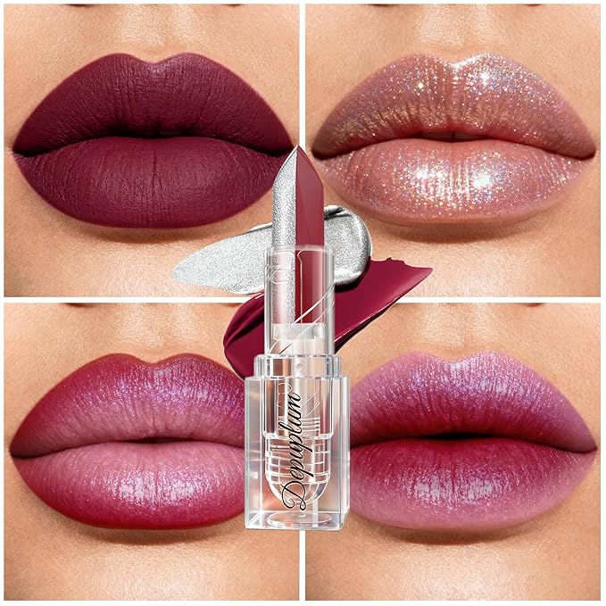 Depuplum Dark Red Matte Lipstick Silver Lipstick Ombre Lips Dual Tone