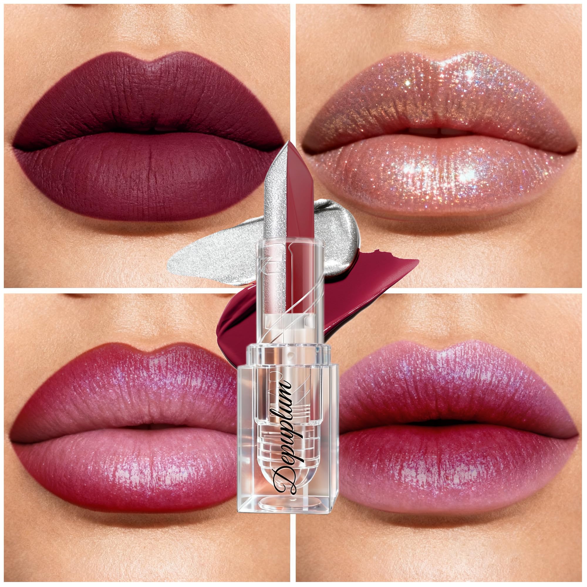 Depuplum Dark Red Matte Lipstick Silver Lipstick Ombre Lips Dual Tone