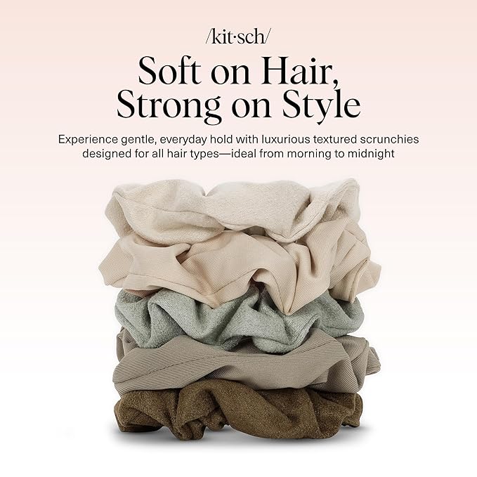 Kitsch Scrunchies for Women - Moss Green, 5 Pcs