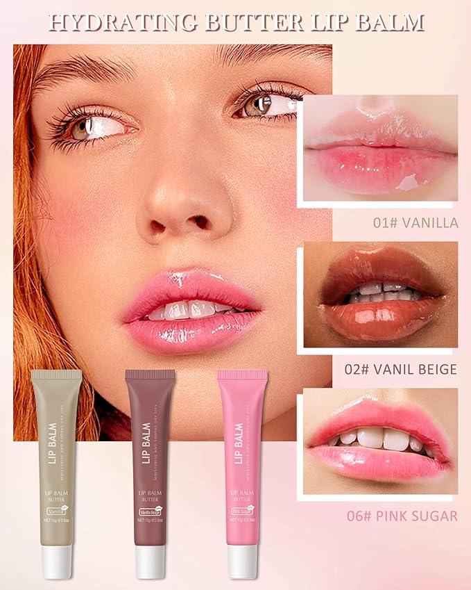 Butter Tinted Lip Balm,3 Colors Yummy Lip Gloss Oil, Lip Treatment Lipgloss