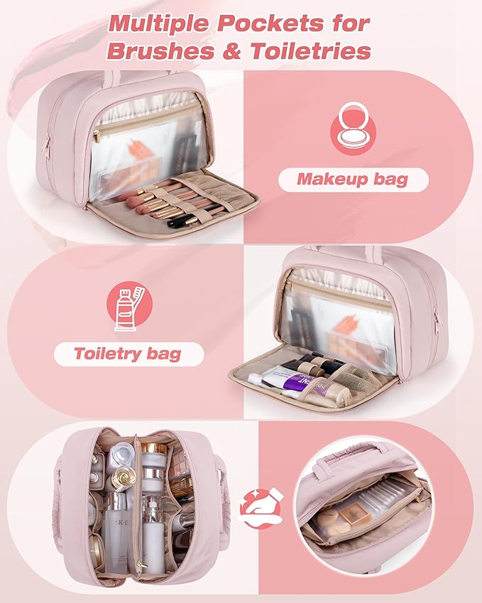 Marscamd Travel Makeup Bag for Women, Medium Size, Puffy Cosmetic Organizer