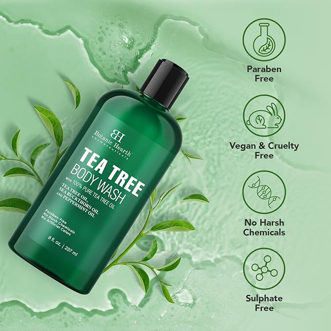 Botanic Hearth Tea Tree Body Wash – Refreshing Moisturizing Cleanser for Men & Women, Helps Soothe Skin, Sulfate & Paraben Free – 8 fl oz