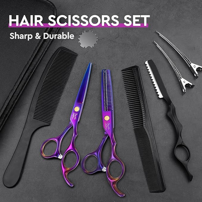 JASON Hair Cutting Scissors Set - 10 PCS Professional Haircut Shears Purple