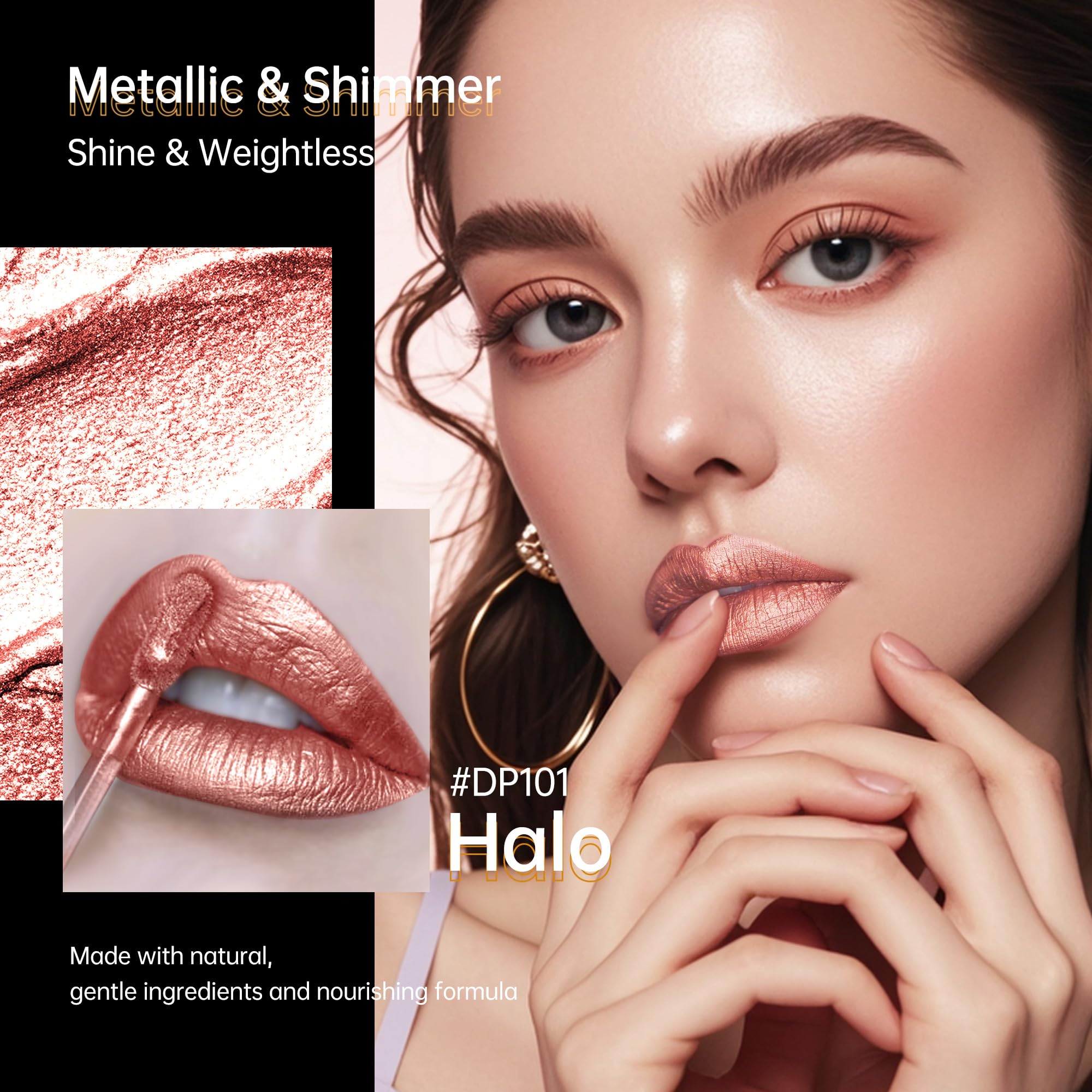 Depuplum 3Pc Lipsticks Set for Women Metallic Lipstick Long Lasting Dark Red Pink Burgundy Lip Gloss, Metal Shine Lightweight Hydrating Full Coverage Lip Color, DP101/104/108