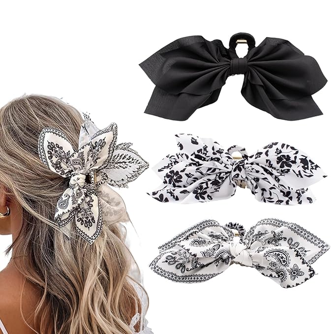 Hadutrek Bow Claw Hair Clips 3PCS Big Hair Bows for Women Butterfly Styling Large Hair Clips for Thin Thick Curly Hair for Girls Hair Accessories for Teen Gifts for Valentine's Day