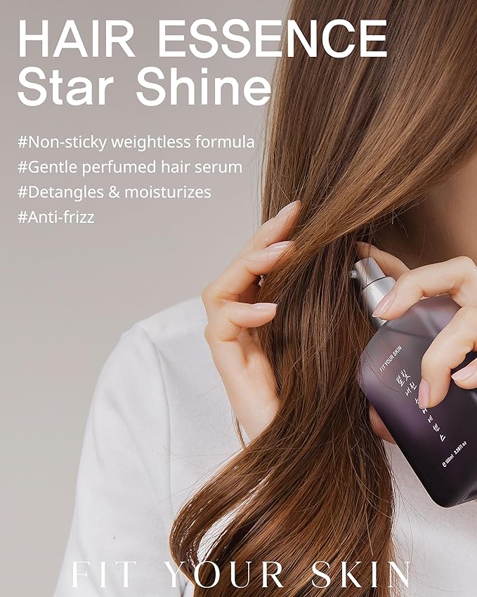FIT YOUR SKIN Star Shine Hair Essence (3.38 oz) – Perfumer-Crafted Floral Musk Hair Oil Serum – Lightweight Anti-Frizz Treatment for Flyaways & Dry Ends, Sacha Inchi & Argan Oil, Non-Greasy K-Beauty