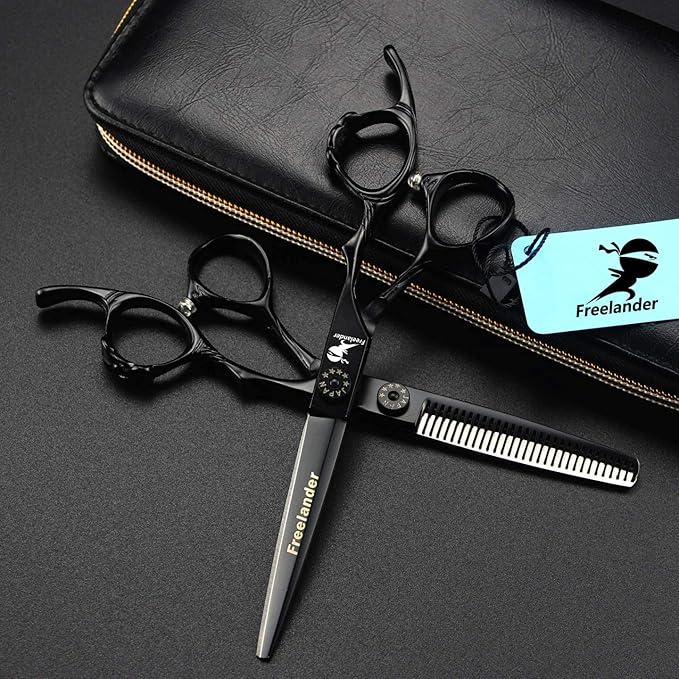 ROCOCO 6.0 Inch Hand Sharpened Hair Cutting Shears Set with Case - Black