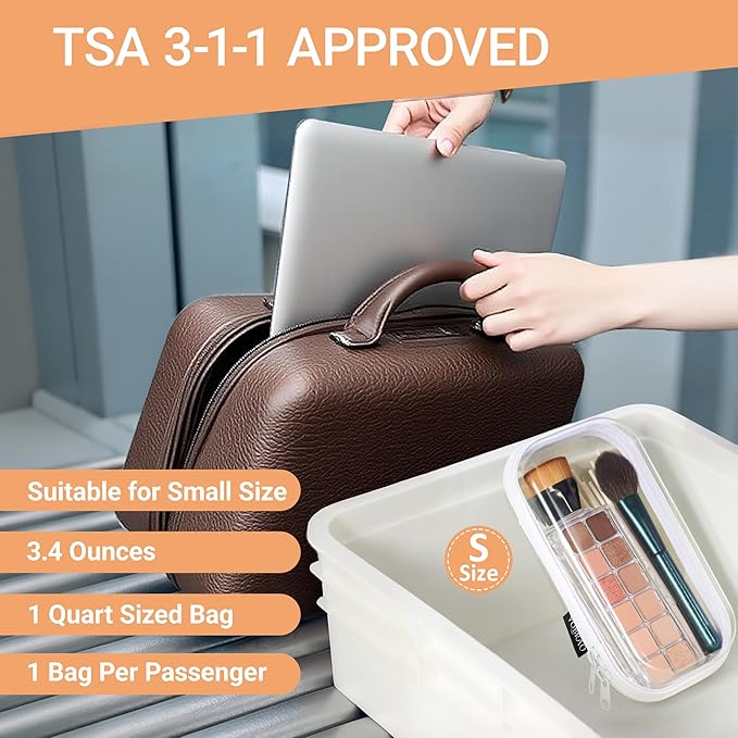 YQBRAO 6 Pack Clear Hard Shell Beauty Organizer (2M+4S), 1.2mm Crush-Proof Cosmetic Case, Reinforced YKK Zippers, Stadium Approved Security Bag for Skincare, Toiletries & Electronics, Multi-Size Set