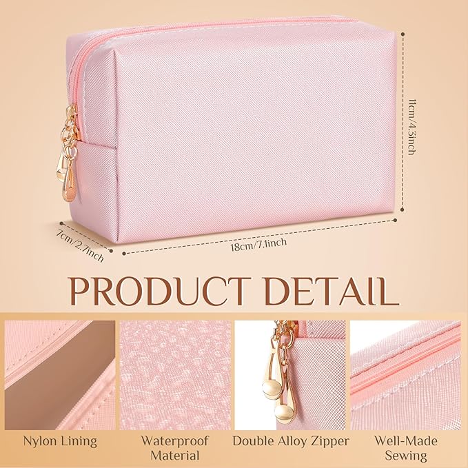 Sanwuta 9 Pcs Makeup Bags Bulk Bridesmaid Proposal Gifts Cosmetic Bags Preppy PU Leather Double Zipper Toiletry Pouch Portable Travel Organizer Case for Women Bachelorette Gift(Pearl Color)