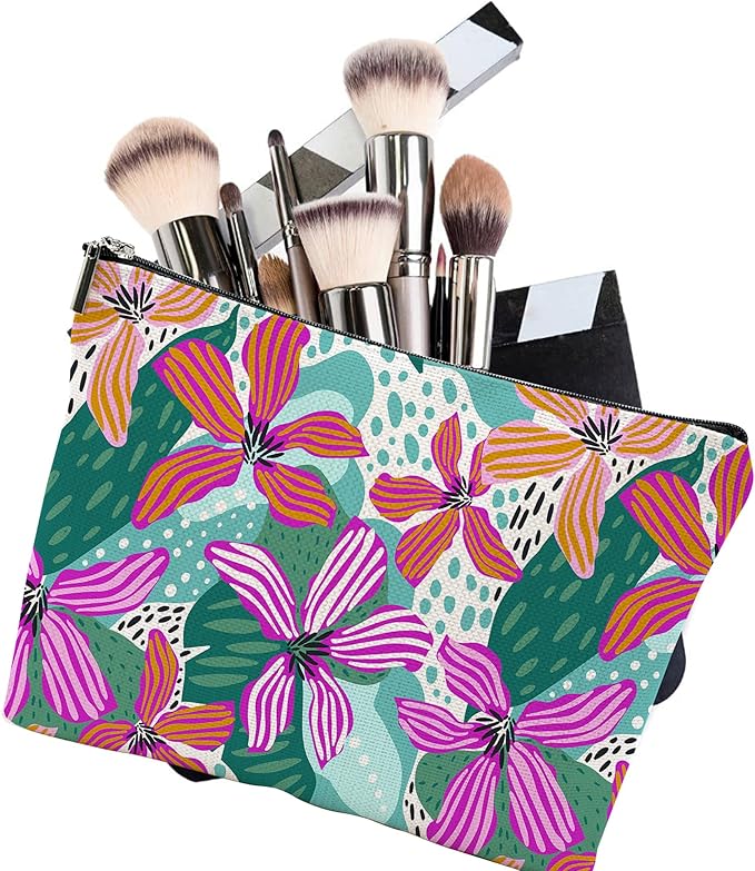 iapodiad Makeup Bag Abstact Tropical Flowers Cosmetic Bag Mini Portable Travel Toiletry Bag Organizer Makeup Brushes Aesthetic Accessories Waterproof Storage Bag for Women