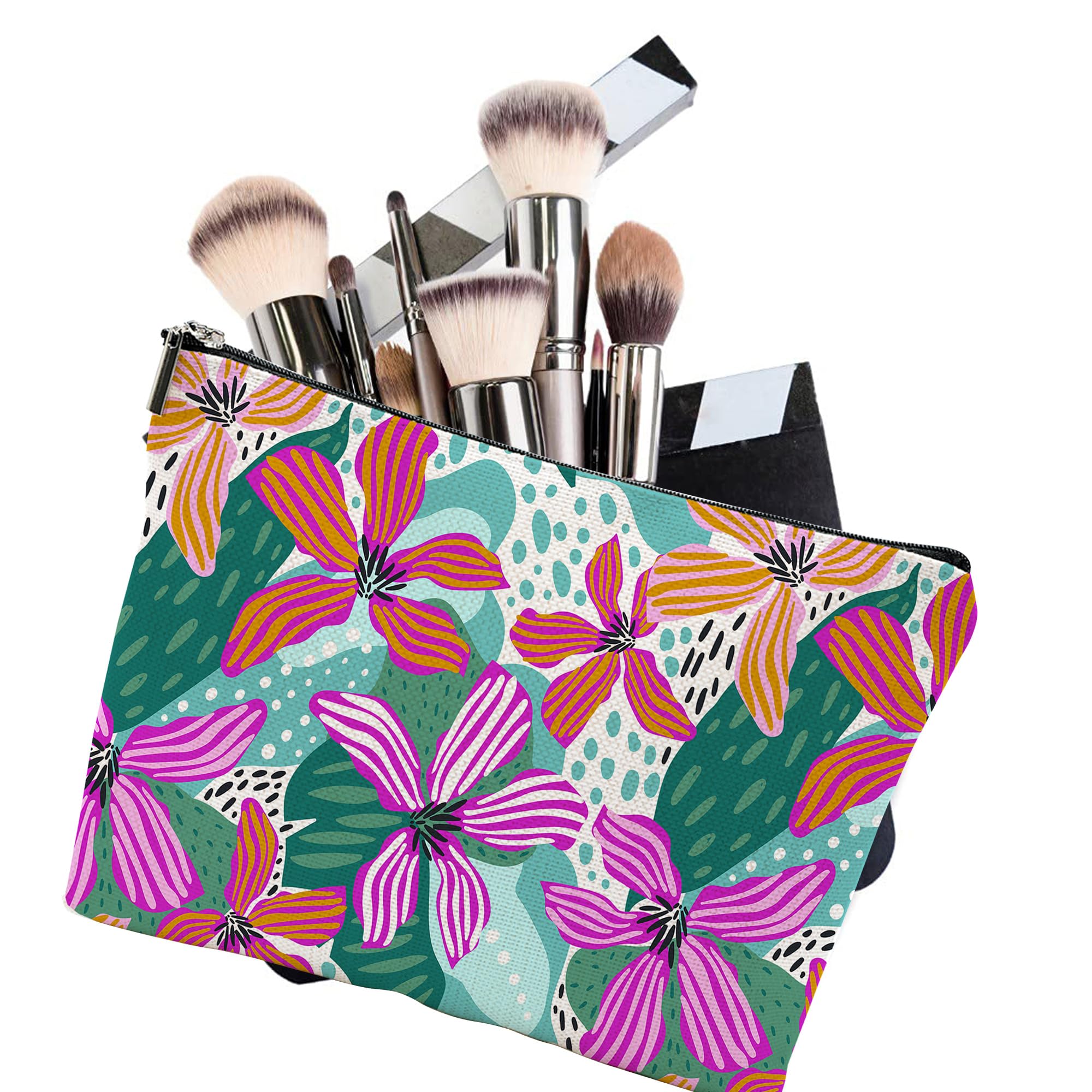 iapodiad Makeup Bag Abstact Tropical Flowers Cosmetic Bag Mini Portable Travel Toiletry Bag Organizer Makeup Brushes Aesthetic Accessories Waterproof Storage Bag for Women