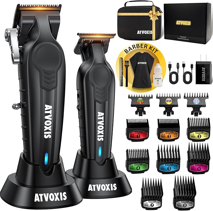 ATVOXIS Hair Clippers for Men Professional, Barber Clippers and Trimmers Set, Cordless Hair Clippers, Hair Cutting Kit, Barber Kit, Haircut Kit, Maquina para Cortar Pelo De Hombre (Black)