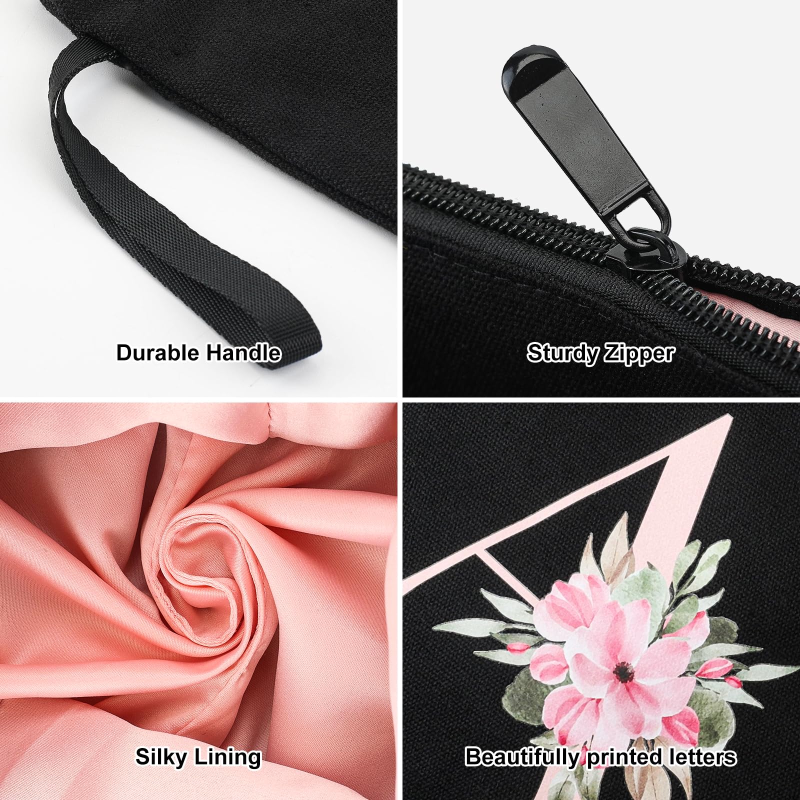 Vavabox A-Z Personalized Makeup Bag, Birthday Gifts for Women Mom, Gifts for Best Friend, Bride Bridesmaid Cosmetic bag (Z, 02-Black)