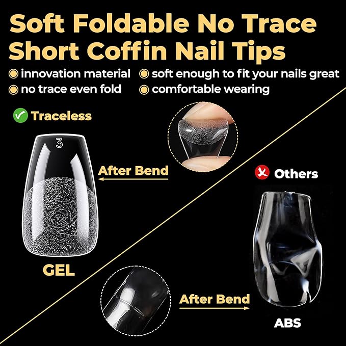 UNA GELLA 600Pcs Short Coffin Nail Tips, Short Coffin Press On Nails