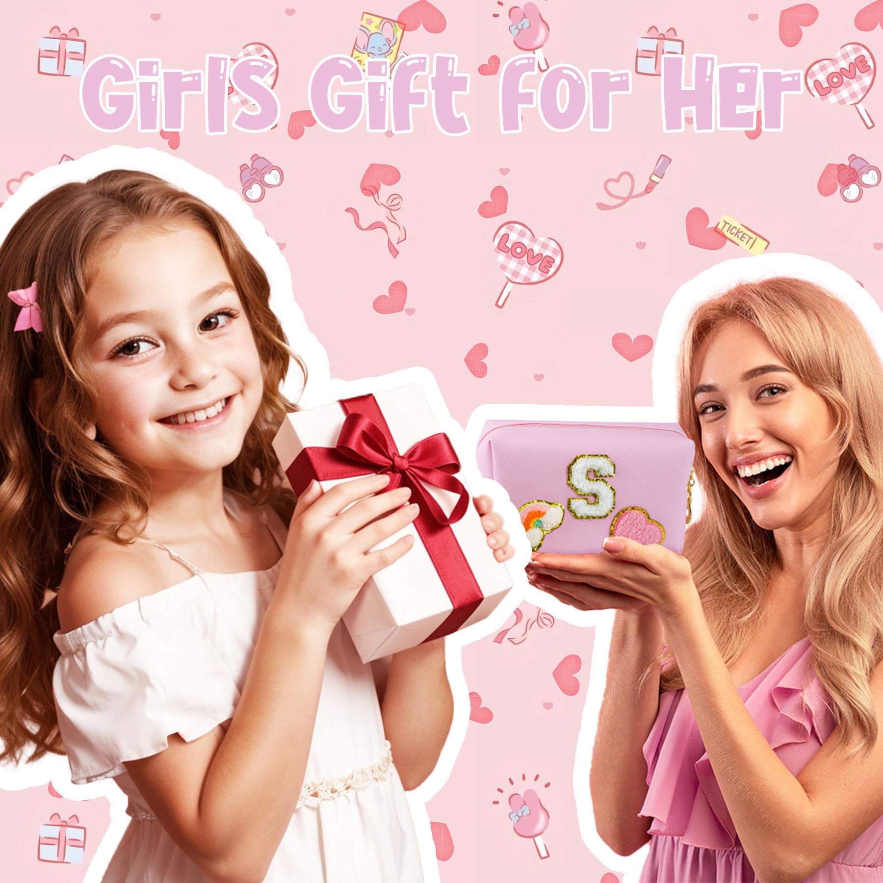 Elilier Graduation Gifts for Kids 8-12, Makeup Bag Kid Girls, Medium Pink C
