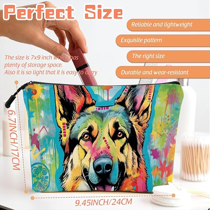 Scribesense Cosmetic Bags Travel Makeup Toilet Case Waterproof Pouch for Women Girls 6.7X9.45inches - German Shepherd in A Color - Splashed Artistic Background