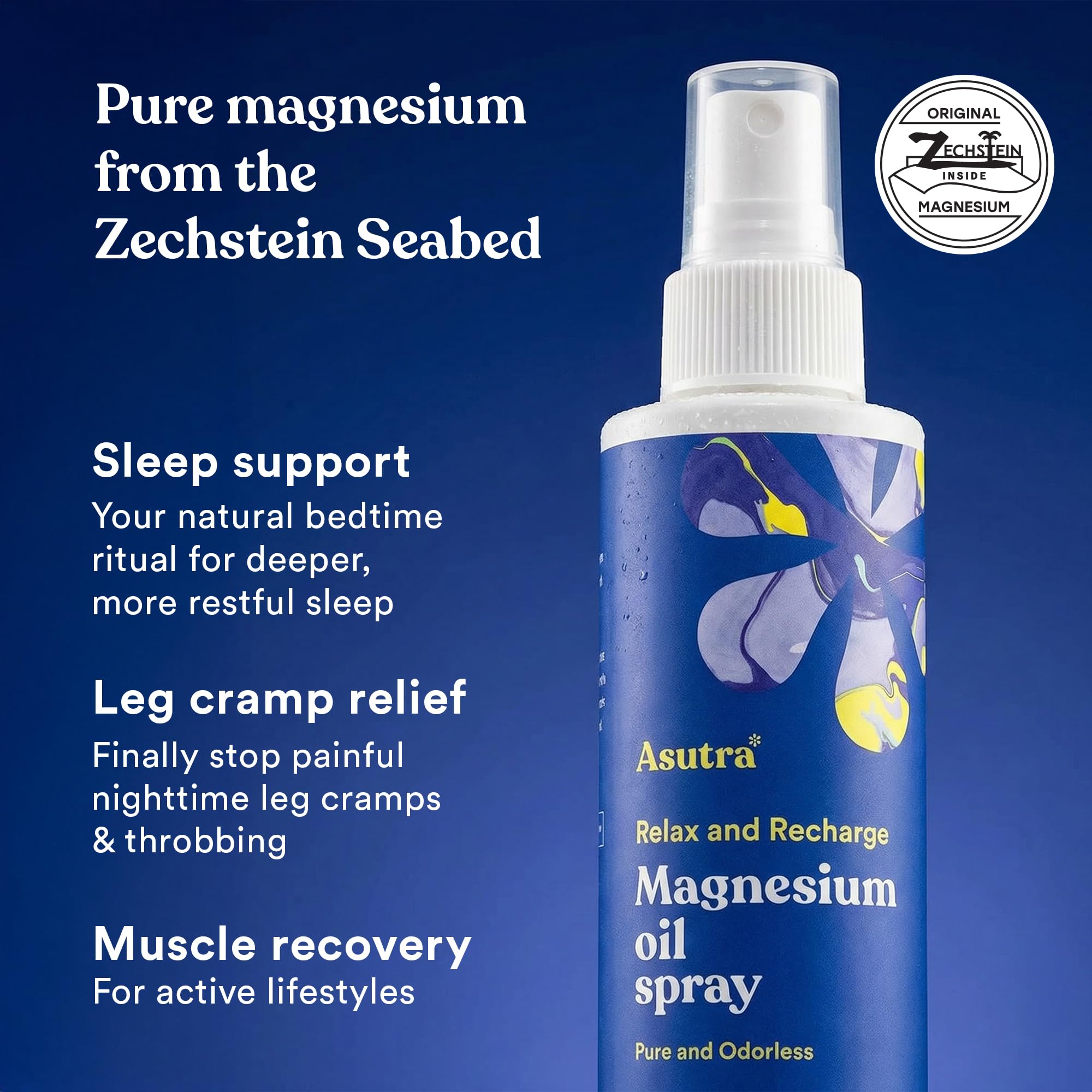 ASUTRA Zechstein Pure Magnesium Oil Spray for Feet and Leg Cramps, Topical