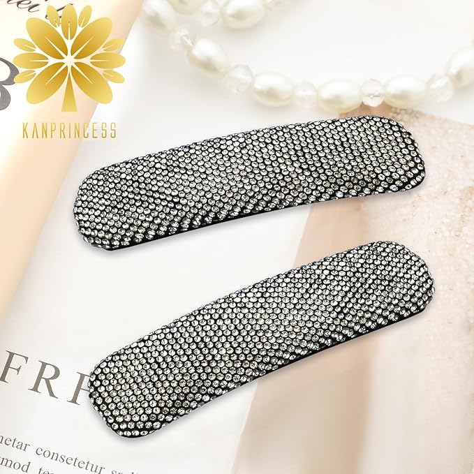 Kanprincess Rhinestone and Crystal Hair Clips 2-Pack, Sparkly Barrettes & Elegant Bling Accessories for Women & Girls(Set17)