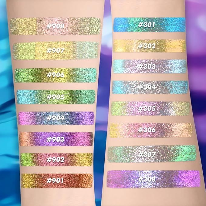 CHARMACY Chameleon Liquid Eyeliner, Liquid Glitter Eyeliner, Highly Pigmented, Metallic MultiColor Shifting waterproof Eyeliner, Ultra-Fine Tip, Longwearing, Smudge-proof (#301)