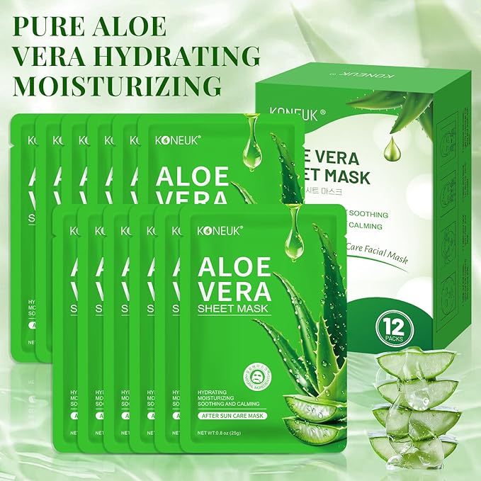 12 Pack Aloe Vera Face Masks Skincare, Sheet Aloe Hydrating Face Mask