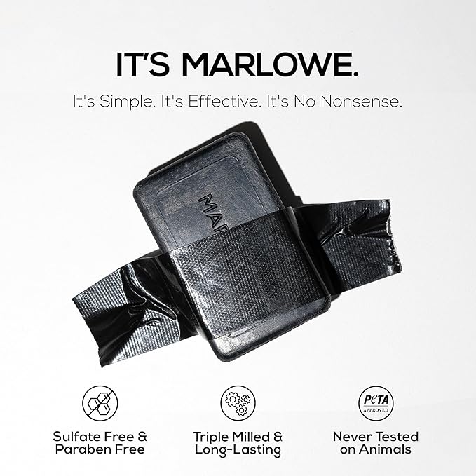 MARLOWE. Charcoal Soap, Cleansing Body Bar Soap for Men, 7 oz(3 Bars)
