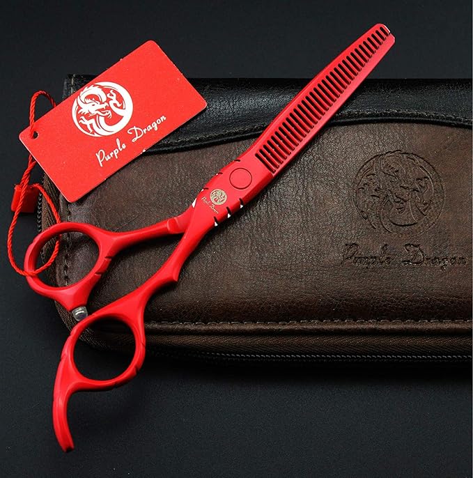 Purple Dragon 5.5 inch Hair Cutting Scissors Kit with Bag for Barbers - Red