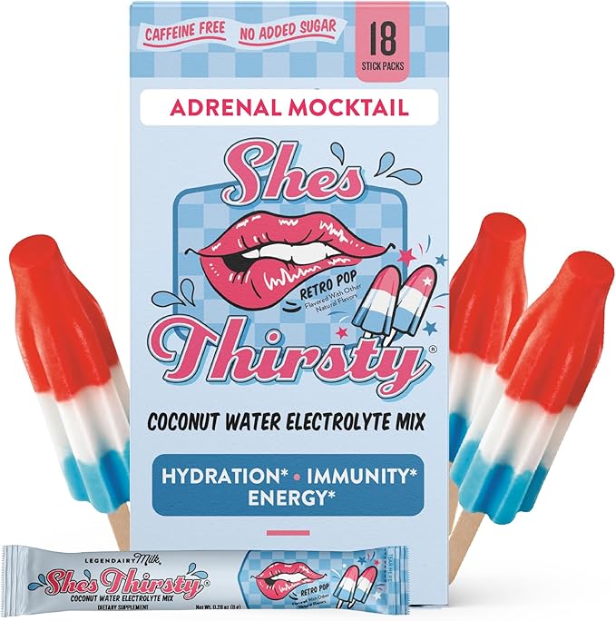 Legendairy Milk She’s Thirsty Retro Pop, No Sugar Added Electrolytes Powder Packets–Coconut Water Mix for Women, Instant Hydration Packets, Immune Support, Pregnancy Safe, 18 Ct